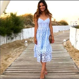 ✨Club Monaco Nanhah powder blue lace midi dress.